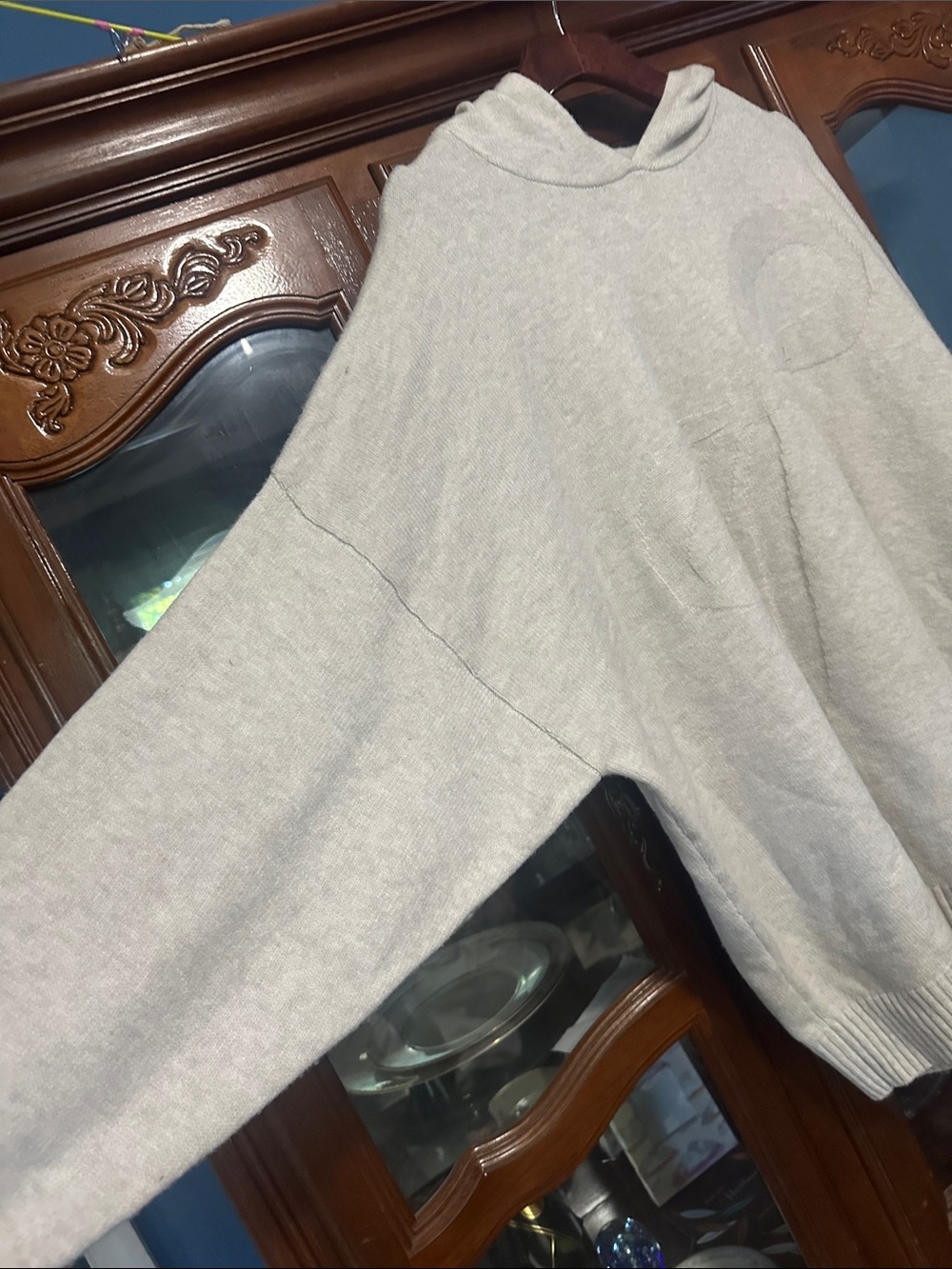 Light Gray Hooded Men’s Sweater - Casual Knit Pullover - Picture 2 of 4